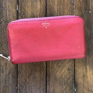 Fossil red orange coral Sydney RFID wallet
